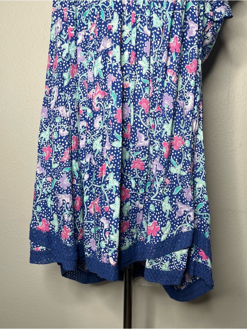 NEW Poupette St Barth Floral Lace Trim Sasha Mini Dress in Blue Clary Boho Chic - Picture 7 of 11